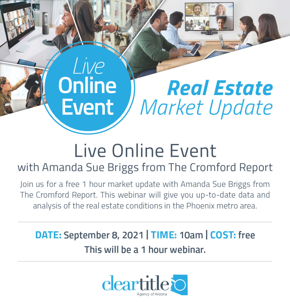 Real Estate Market Update with Amanda Sue Briggs from The Cromford Report. Join us for a free 1 hour market update with Amanda Sue Briggs from The Cromford Report. This webinar will give you up-to-date data and analysis of the real estate conditions in the Phoenix metro area.