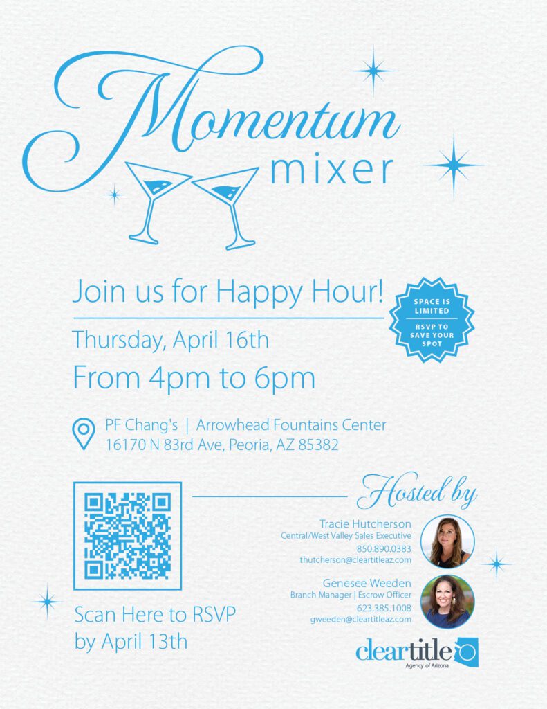 Momentum Mixer: West Valley Real Estate Happy Hour happening Thursday, April 16th from 4:00 PM – 6:00 PM at PF Chang’s at Arrowhead Fountains Center